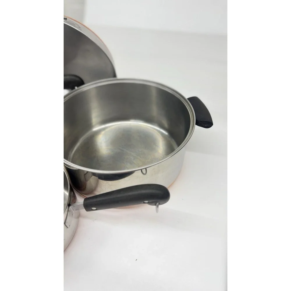 VTG 8 Piece Set Revere Ware 1801 Pots Pans Skillet & Lids Copper Bottom See Pics
